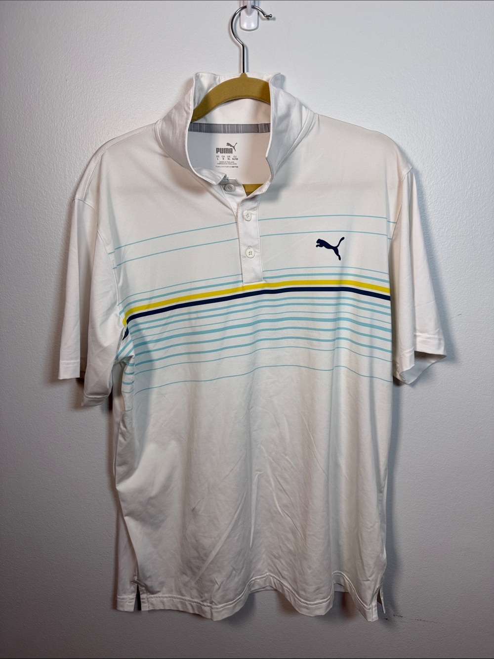 Puma Men’s Golf Polo with Blue and Yellow Stripe Detail Large